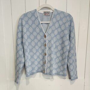 🩵 Vintage Helen Harper Luxura Blue & White Knit Cardigan Size Unknown (S/M)
